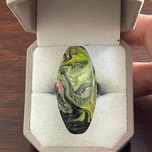 Artisan made lucite green pink black size 6.25 ring